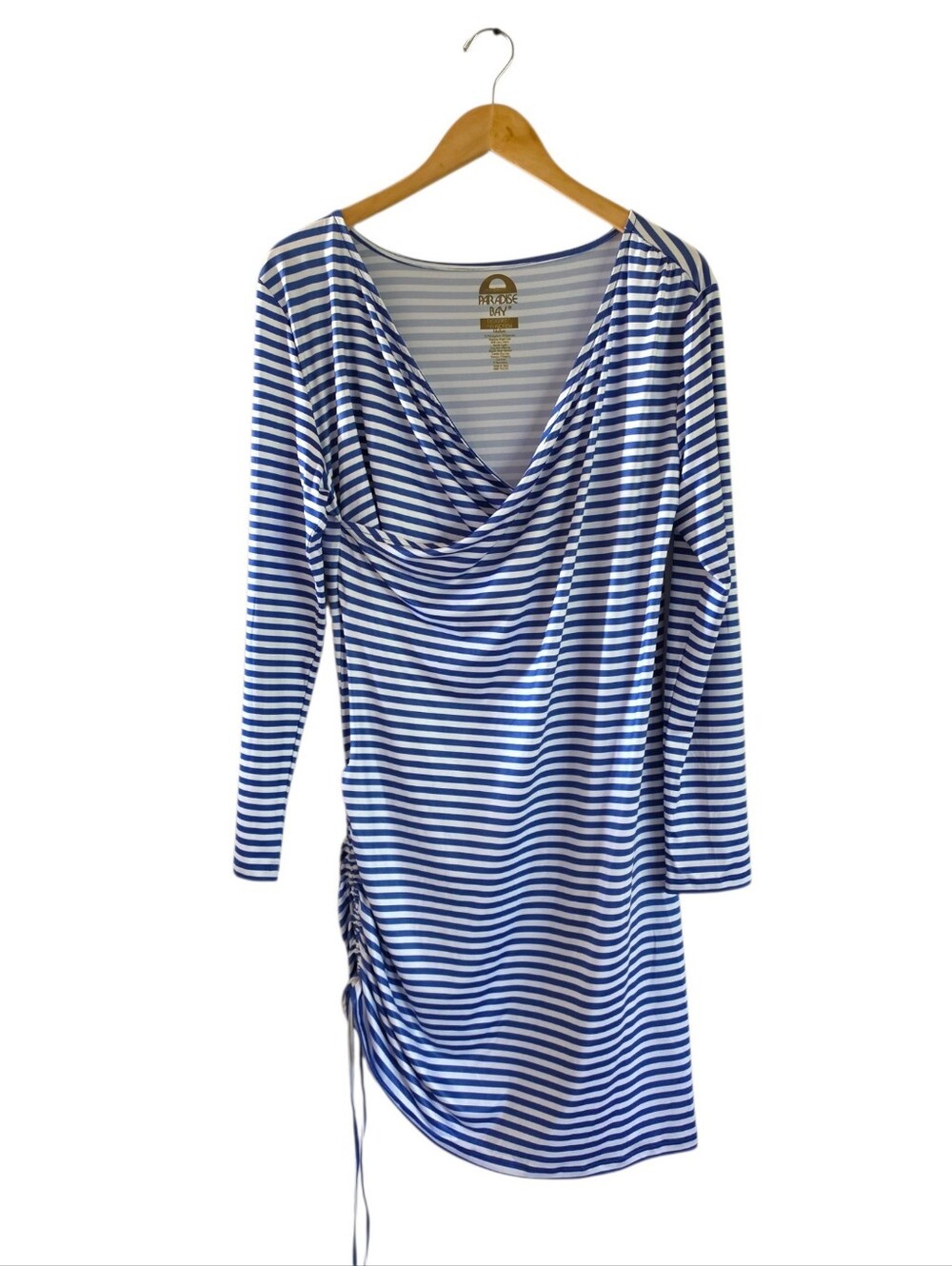 Paradise Bay Swim Coverup Faux Front Wrap Dress Striped Nautical Resortwear Sz M